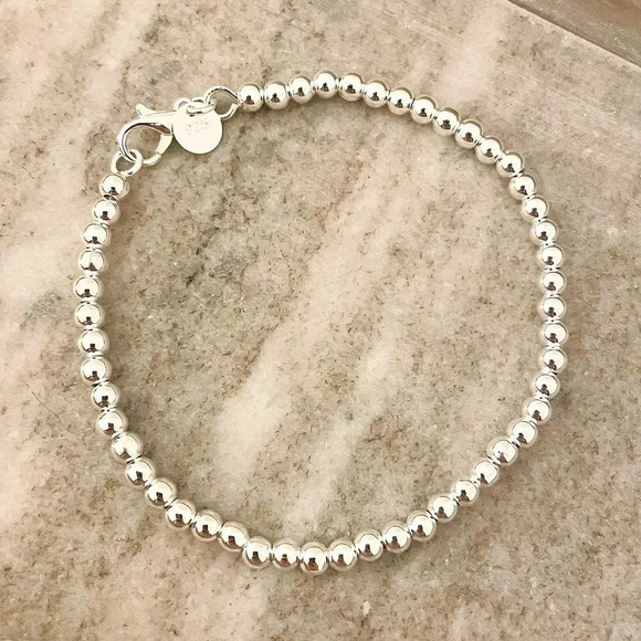 Jewelry - 925 Sterling Silver Bead Bracelet 4 mm Ball Bracelet Small Round Bead Bracelet